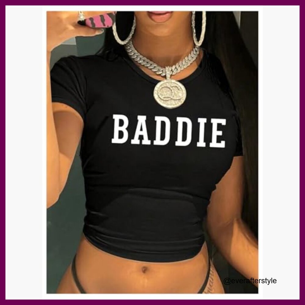 Polyester Elastane Stretch Letter Print Crew Neck… - image 3